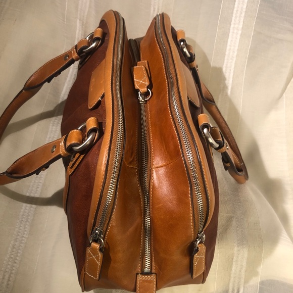 Cole Haan triple compartment cognac leather bag. Canvas inside - Picture 8 of 15